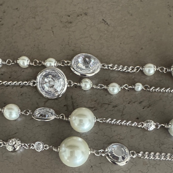 Henri Bendel Multi-Strand Glass Pearl and Crystal Silver Necklace - Picture 6 of 14